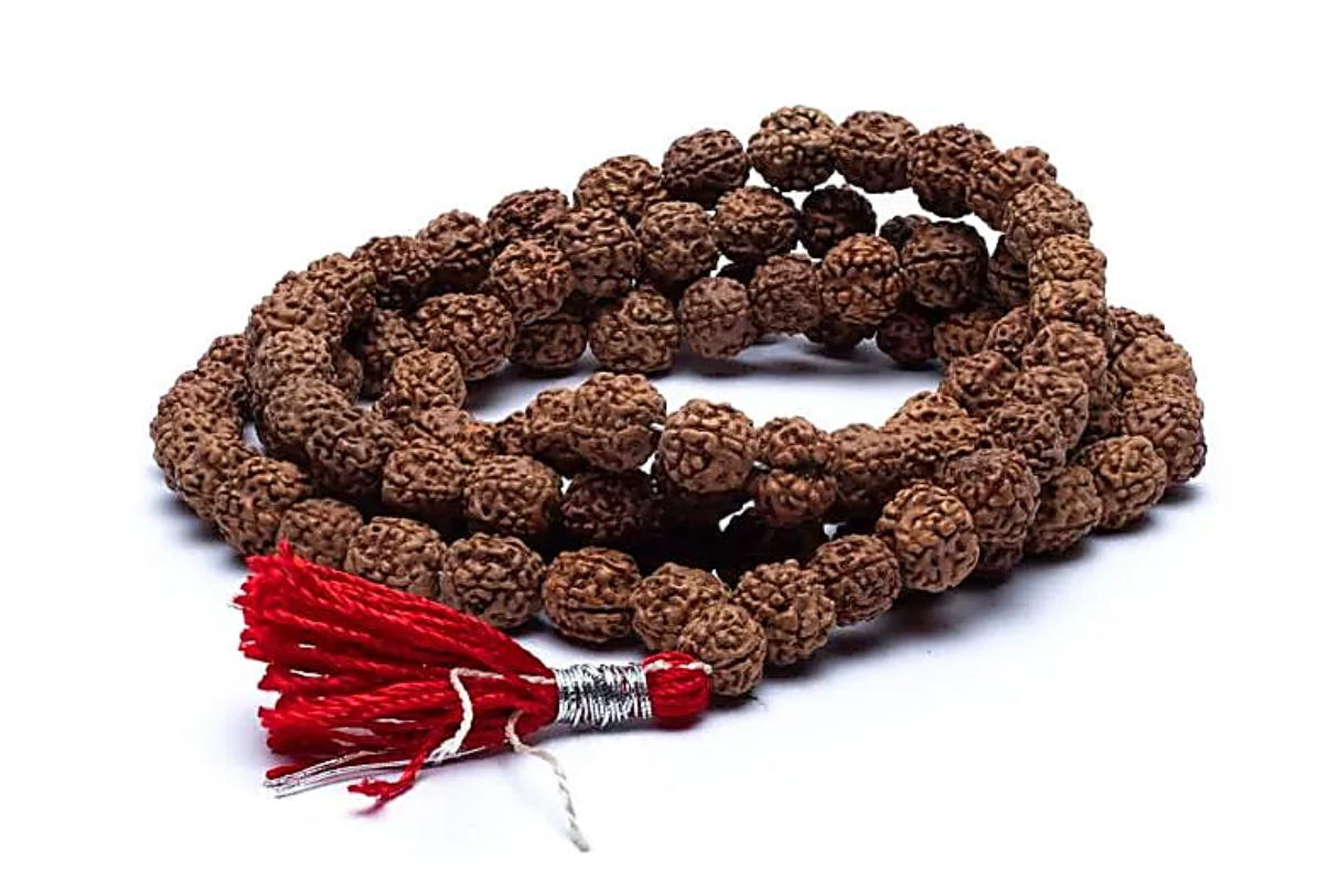 Mala Rudraksha 108 beads with orange or red tassel