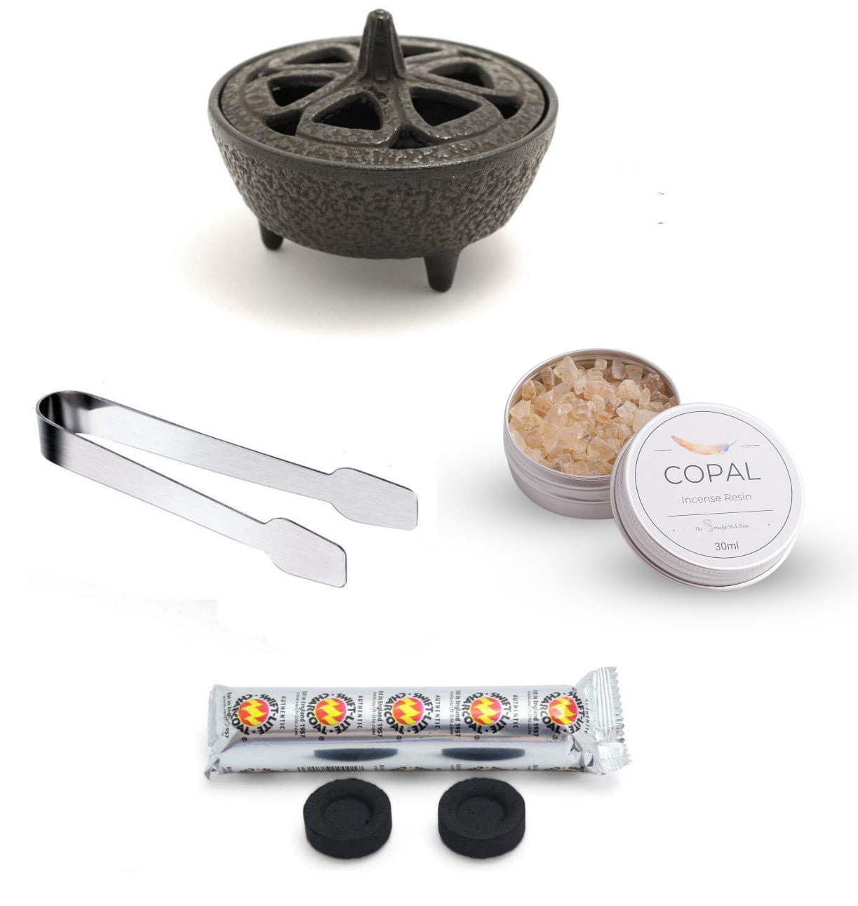 Cast Iron Incense Burner Kit plus 30ml Copal Resin
